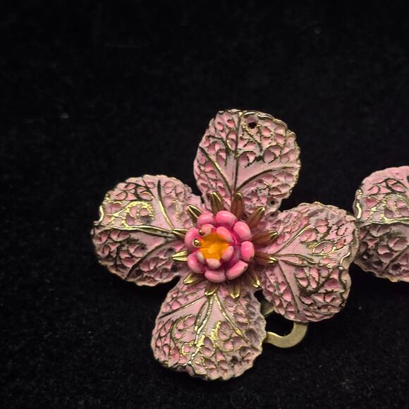 Arthur Pepper Pink Enamel Flower Earrings Clip On Vintage Floral - Picture 2 of 8
